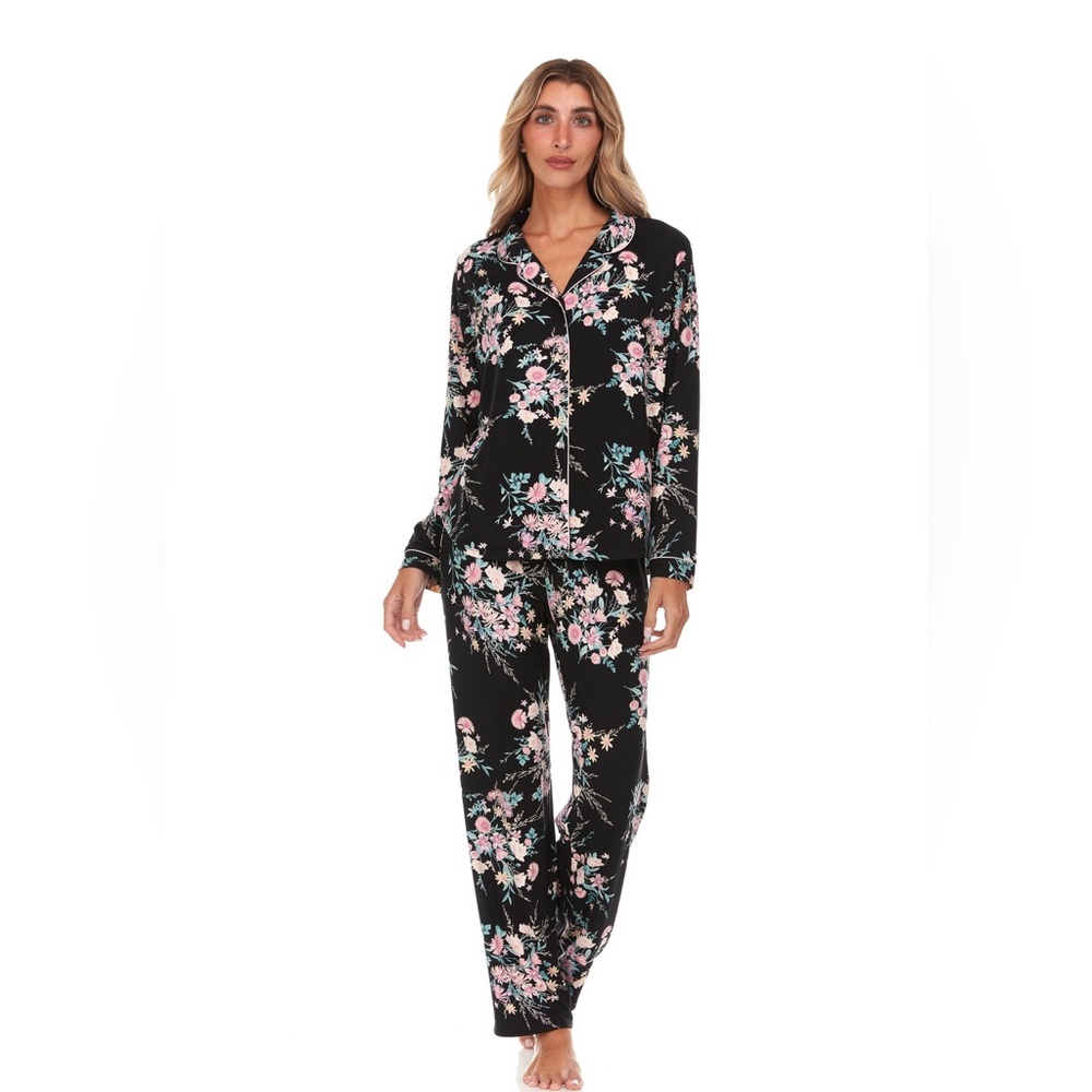 Flora Nikrooz Black Floral Button-Up Pajama Set